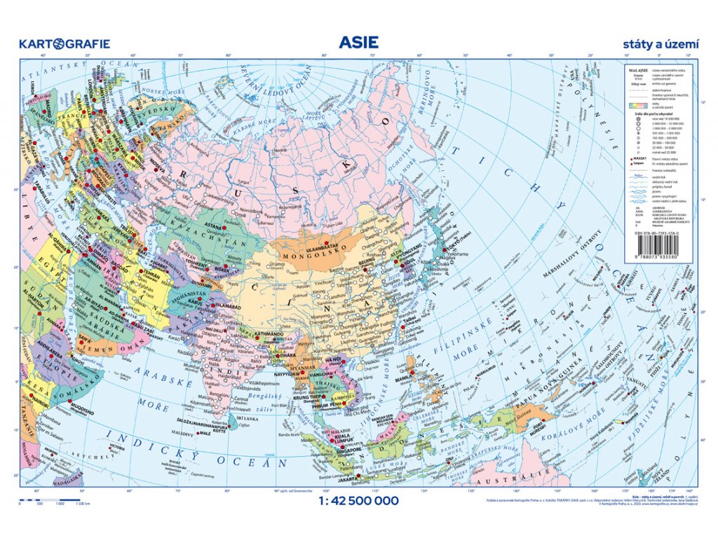 Příruční mapa ASIE - reliéf a povrch / státy a území