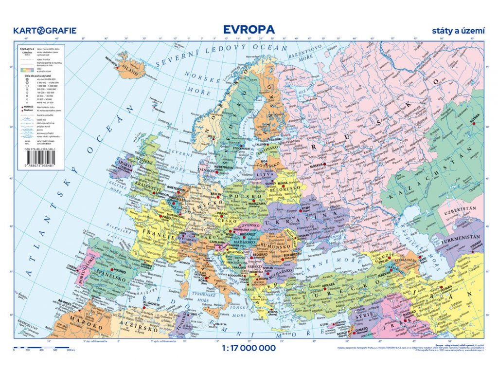 Příruční mapa EVROPA - reliéf a povrch / státy a území