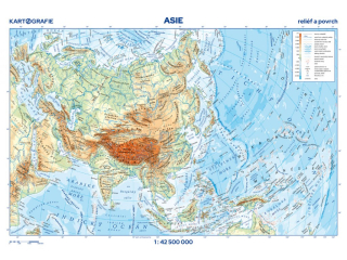 Příruční mapa ASIE - reliéf a povrch / státy a území